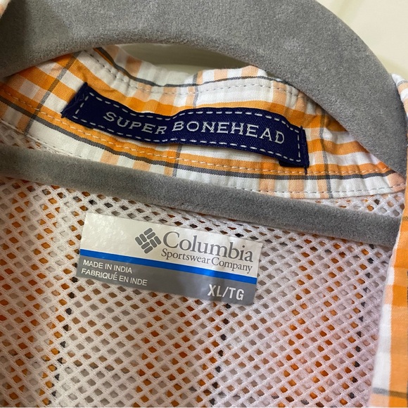 Columbia PFG Tennessee Volunteers Mens XL Plaid Polo Fishing Orange White - Picture 8 of 12